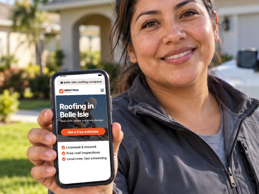 belle-isle.roofing.company open in a phone browser